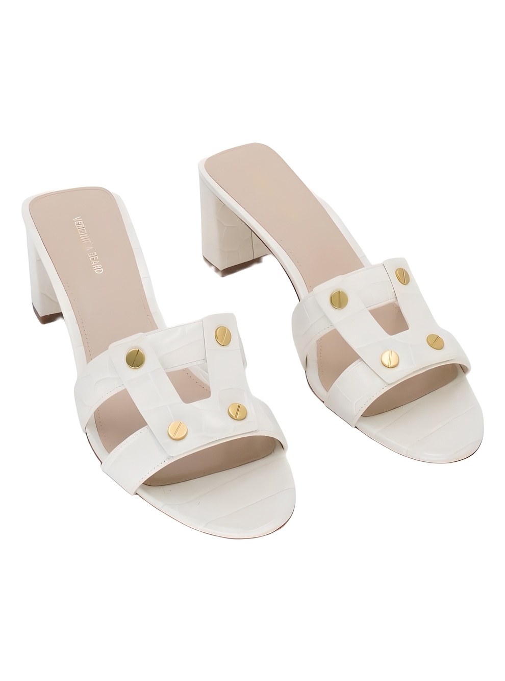 Veronica Beard Via 55 Ecru Croc-Embossed Leather Block Heel Sandals Size 10M